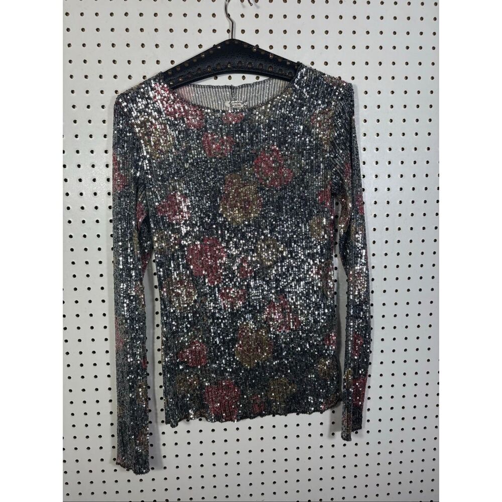 Free People intimately gold rush sequin long sleeve top size S